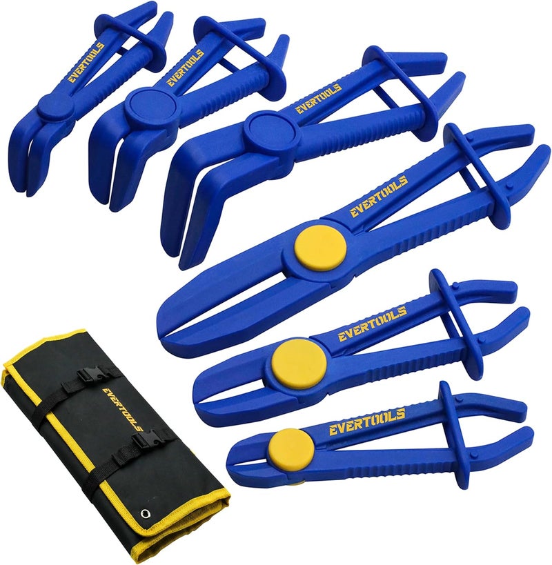 Evertools 6pcs Hose Clamp Pliers Set, Radiator Fuel Line Clamp Tool, Straight & 90° Angled Pinch Off Pliers Set for Flexible Brake, Fuel, Coolant and Radiator Hoses - Image 1